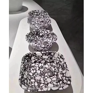 Black Cement Terrazzo with White Marble Big Aggregates