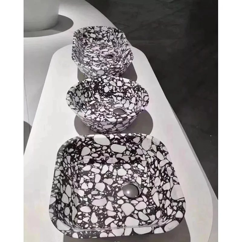 Black Cement Terrazzo with White Marble Big Aggregates