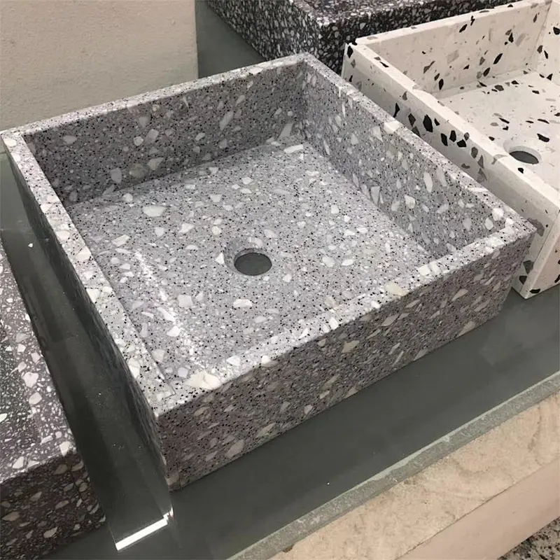 Artificial Stone Square Cement Terrazzo Washing  Basin or Sink for Bathroom and Kitchen