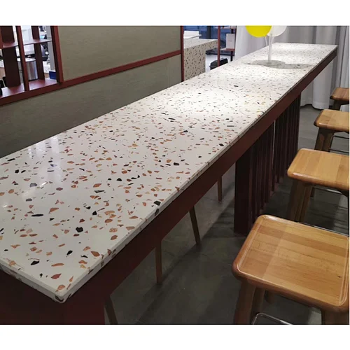 White Cement terrazzo slab with colorful aggregates used as counter top vanity tops & table tops