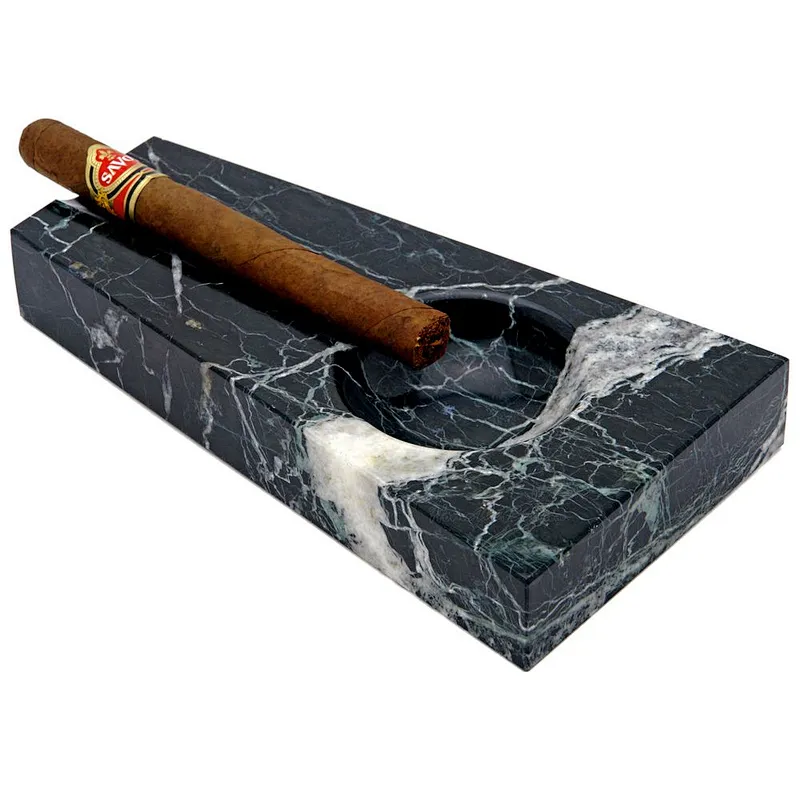Square Solid Marble Four Cigar Ashtray, Black