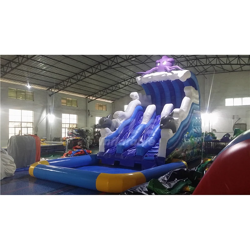 Blow Up Slide And Pool Commercial Inflatable Water Slide With Pool For Water Park