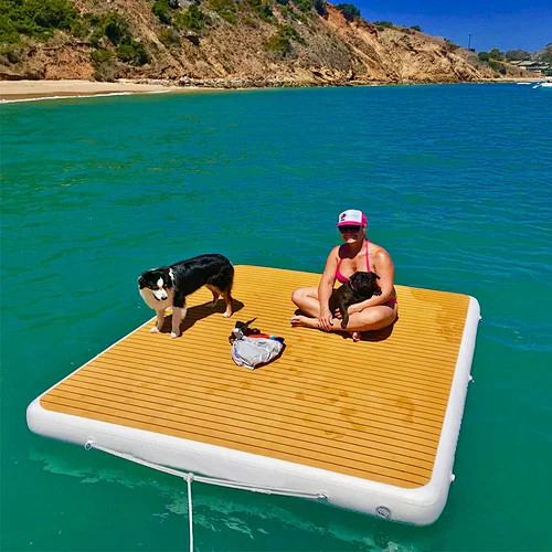 Hot Selling Teak Drop Stitch Sunbathing Yoga Water Pontoon Platform Inflatable Jetski Dock