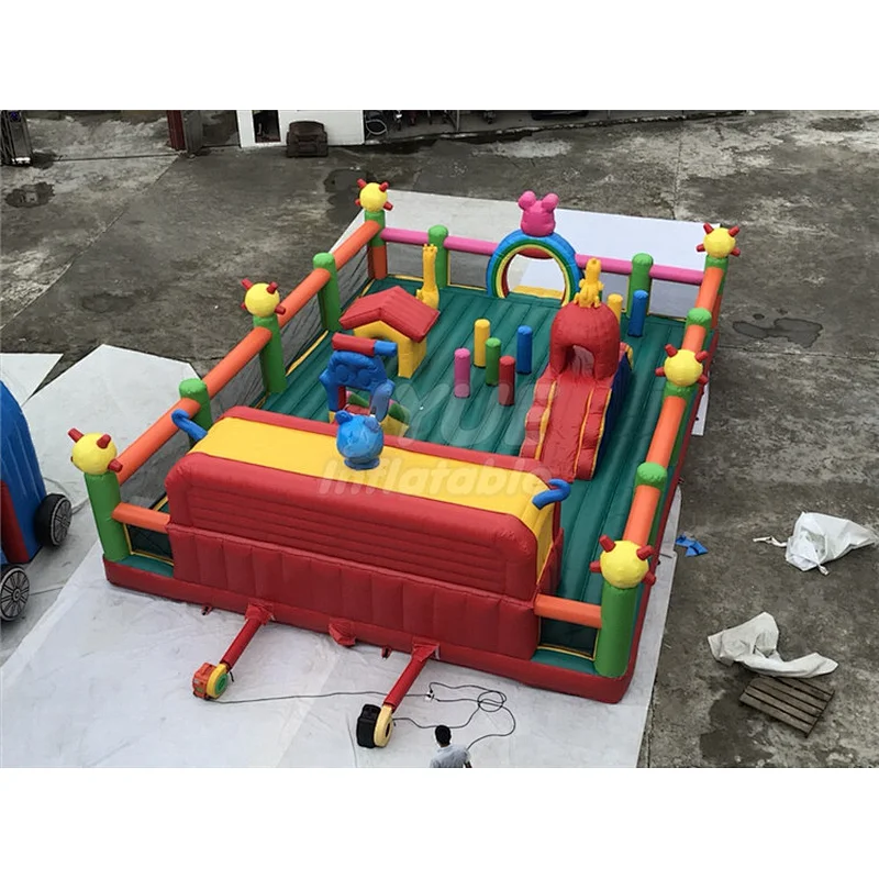 Favourable Outdoor Amusement Park Fun City Inflatable Playground Slide For Kids