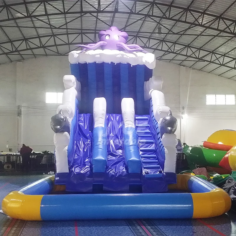 Blow Up Slide And Pool Commercial Inflatable Water Slide With Pool For Water Park