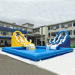 Waterpark Equipment Commercial Kids Inflatable Water Park With Two Dolphin Slide