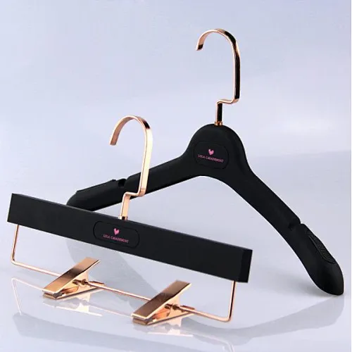 YT black soft touch rubberized plastic clothes hanger for women coat shirt