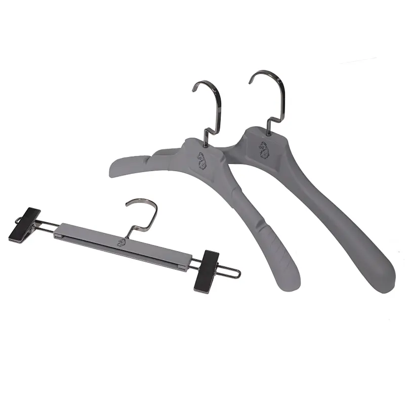 YT grey color wholesale plastic clothes hanger top plastic hanger with pants clips hanger