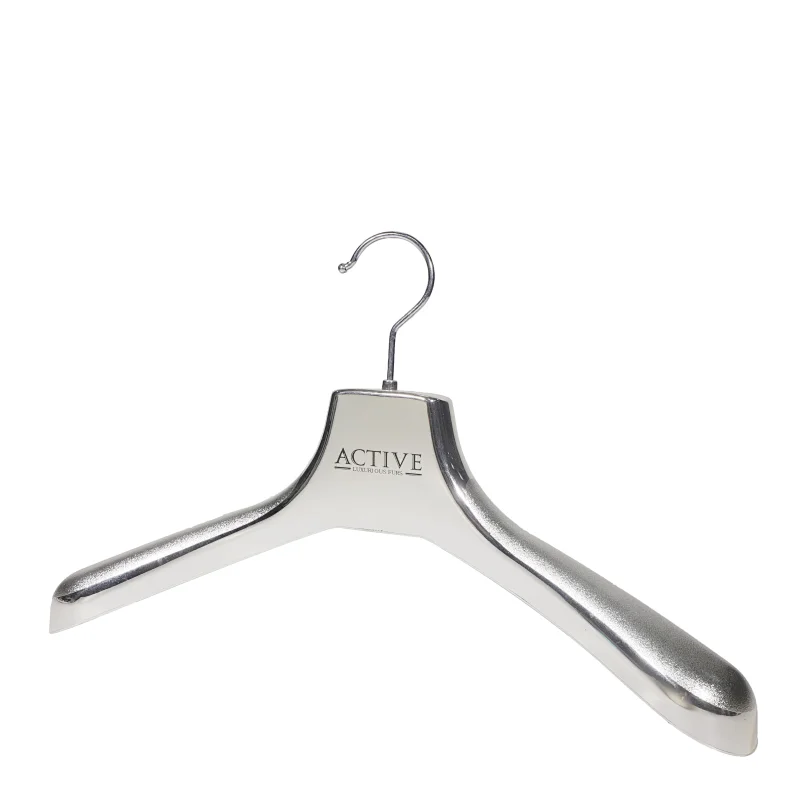 YT wide shoulder fur plastic hanger shiny silver color leather hanger