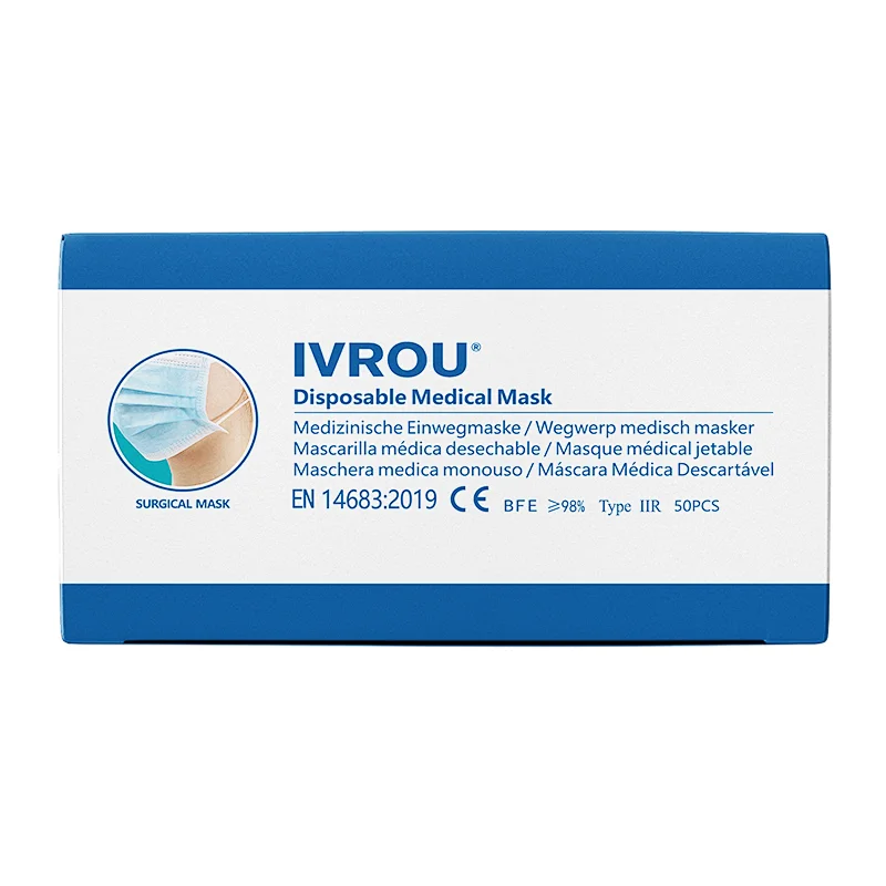 CE Type IIR 3ply IVROU disposable medical use earloop face mask in bulk with biomass graphene technology en14683