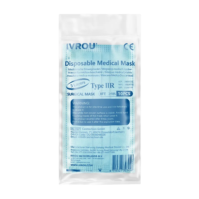 CE Typ IIR 3ply IVROU Einweg-Ohrbügel-Gesichtsmaske für den medizinischen Gebrauch in loser Schüttung mit Biomasse-Graphen-Technologie en14683
