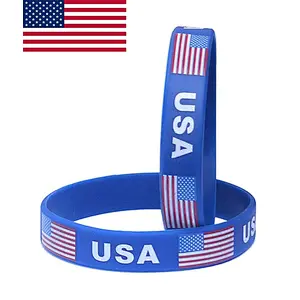 Flag Silicone Bracelet Clangle Leassic Btter pattern 40 countries 2-Pack (USA-Blue)