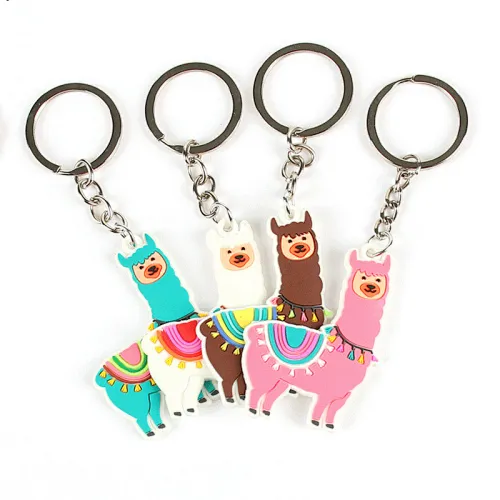 Cartoon Soft Rubber Llama Alpaca Keychain Christmas Keyring Children Gift Girls Backpack Jewelry PVC Silicone KeyChain