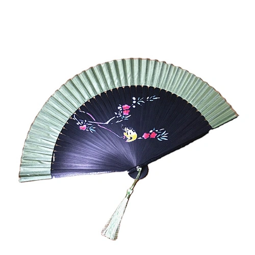 custom printed folding hand held fan with bamboo