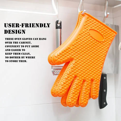 200g super thick kitchen bbq baking oven mitt gloves with finger silicone heat resistant pot holder