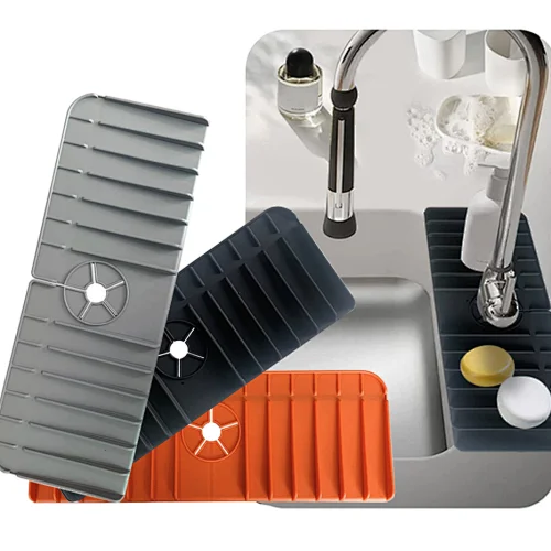 Kitchen Bathroom Water Slope Drain Pad Handle Drip Catcher Tray Silicone  rubber Sink Faucet Splash guard Mat for sink