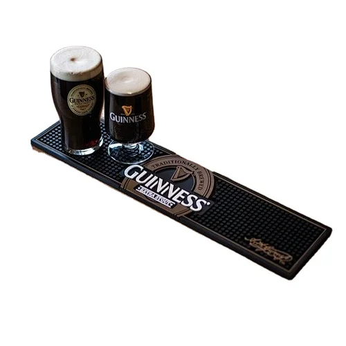 Guinness Gaelic Label Bar Mat - Non Slip Black PVC Rubber Drip Tray (Extra Stout)