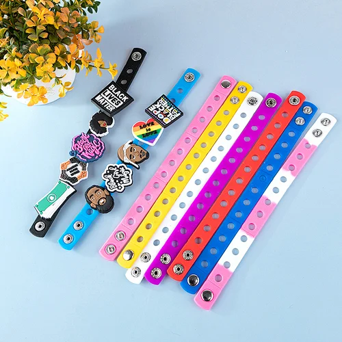 Shoe Accessories charms Kid birthday festival Gifts PVC Silicone Bracelet Wristbands With Shoe Croc Buckle  logo