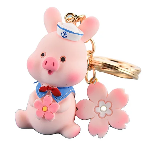 Cute Sakura Piggy Keychain Cartoon Carrot Flower Toy Pig Keyring for Women Couple Backpack Pendant Car Charm Key Chains Gifts