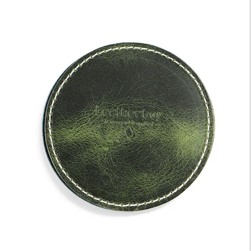 Beverage Beer Coffee Tea Cup Wine Handmade Rustic Vintage Leather Round Kitchen Coasters set for Wooden Table