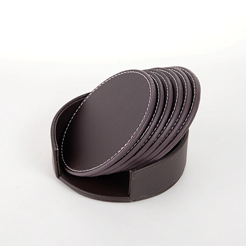 Bulk Cup China Supplier sublimation blanks Custom round pu Leather coaster set with holder