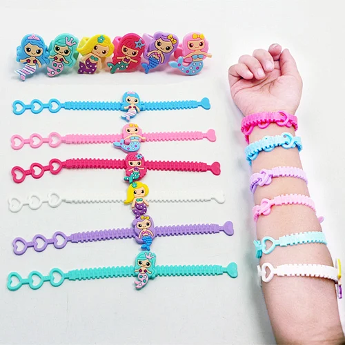 Festival Birthday Christmas Party Gifts  Heart Buckle Mermaid PVC Kids Bracelets sport silicone promotional wristbands