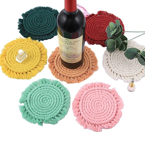 free sample 100% cotton Custom Super Soft Washable tassel  Cotton Cup Mat macrame Coasters For Drink
