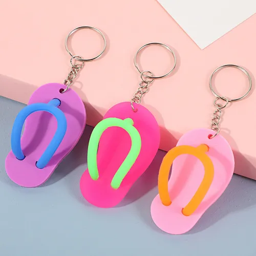 Bag car Mini Flip Flop Cartoon Sandals Keyring Key Chain Charms custom pvc rubber 3d shoe cute Keychain accessories