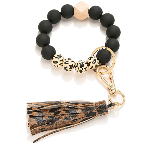 free samples soft silicone and wood pu leather designer wrist wristlet keychain with pu leather tassel