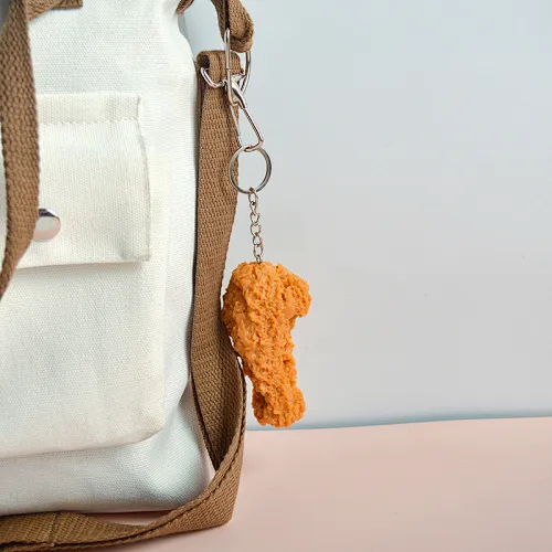 Simulation Joke Props Fried Chicken Legs  Wing Model Pendant motel pvc KeyChain custom Key Ring