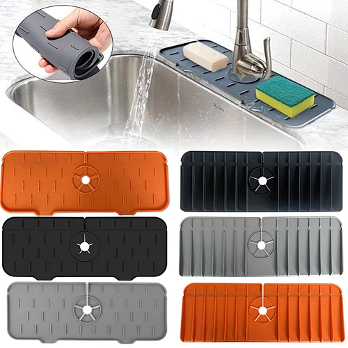 Bathroom Countertop Drip Catcher Tray Drying Pad Kitchen Sink Splash Guard Handle Drainage Silicone silicon Faucet  sink Mat