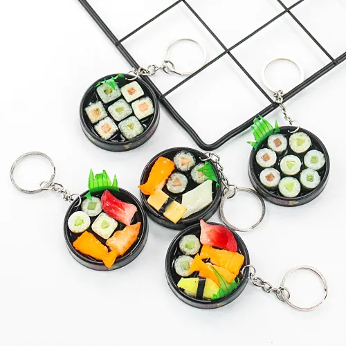 Plate Seafood Fish Ball Key Ring Chain Holder Keychain Accessories Fashion Japanese Food Sushi PVC Charms One Piece High Quality