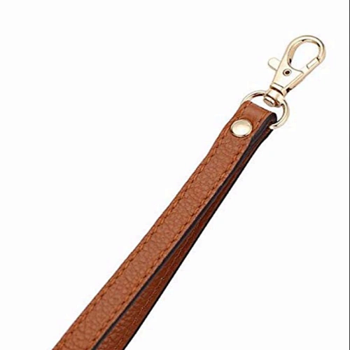 free sample Wristlet Hand Strap Keychain with Golden Lock PVC OEM Brown wrist Keychain