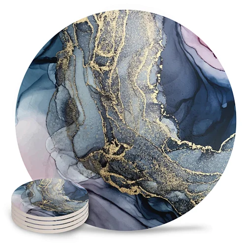 Table Decor Accessories Grey and Gold Marble Abstract custom photo Placemats and Kitchen Coffee Ceramic Coasters