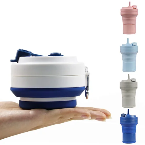 Outdoors Camping Hiking  Foldable Food Grade BPA FREE Silicone Water Bottle  Coffee sippy baby Cups  With Straw