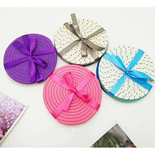 free sample three piece  coiled cotton Rope Coffee Table Mat Custom Drink Coaster - Buy Custom rope coaster set
