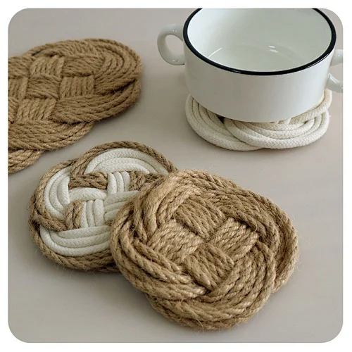 free sample Coiled rope coasters round coasters cotton rope coaster custom trivets set