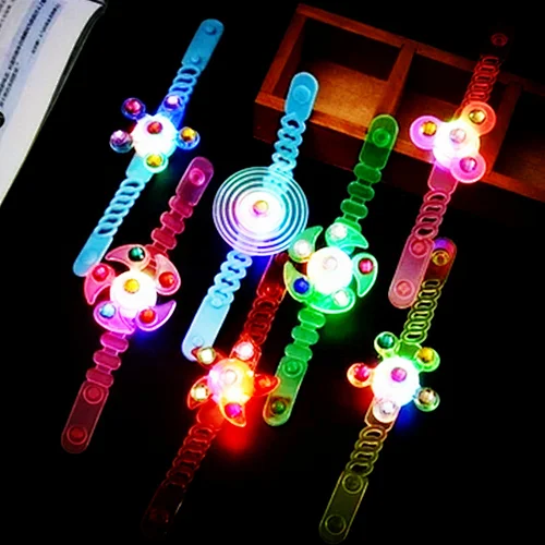 cheap Kids LED Cartoon Lights Glow In The Dark Children Luminous Wrist Band Manual Rotating Soft Flash Gyro Bracelet