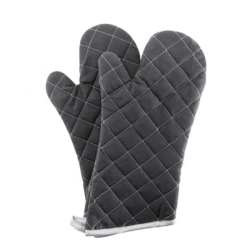 extra long professional Fire-proof Black Customized kitchen pot holder heat resistant Cotton OEM Oven Mitts