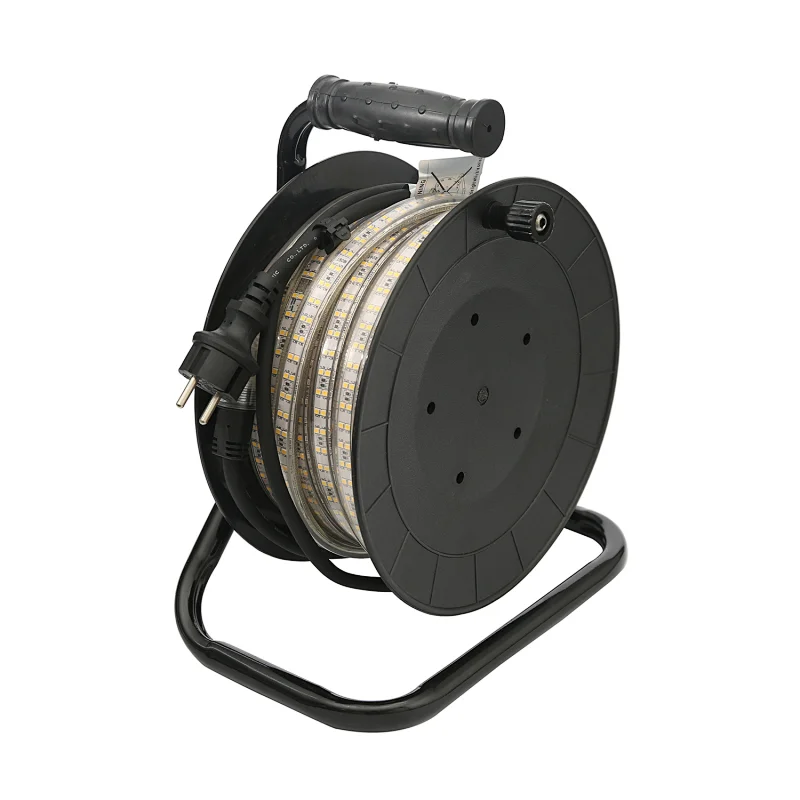 15M Led Portable Winding Spool Exterior Strip Light Work Light Strip Temporary Construction Lights Drum For Outdoor Lighting