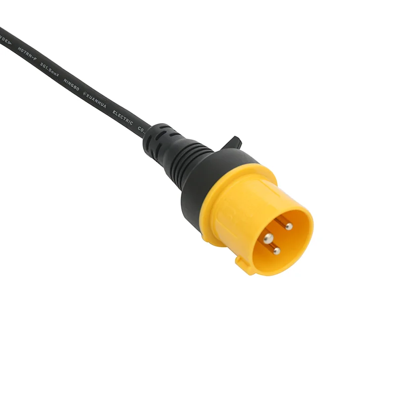 CEE 16A Yellow 3p IP44 Industrial Plug Power cord  Rectifier for AC LED Strip Light with male female connector 1.5M rubber cable