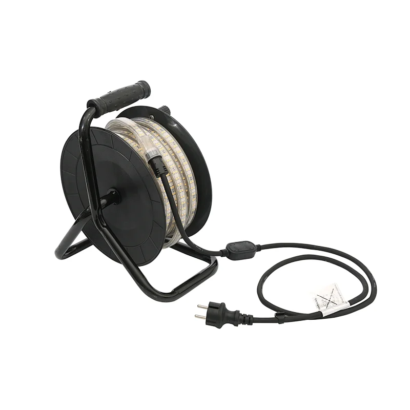 15M Led Portable Winding Spool Exterior Strip Light Work Light Strip Temporary Construction Lights Drum For Outdoor Lighting