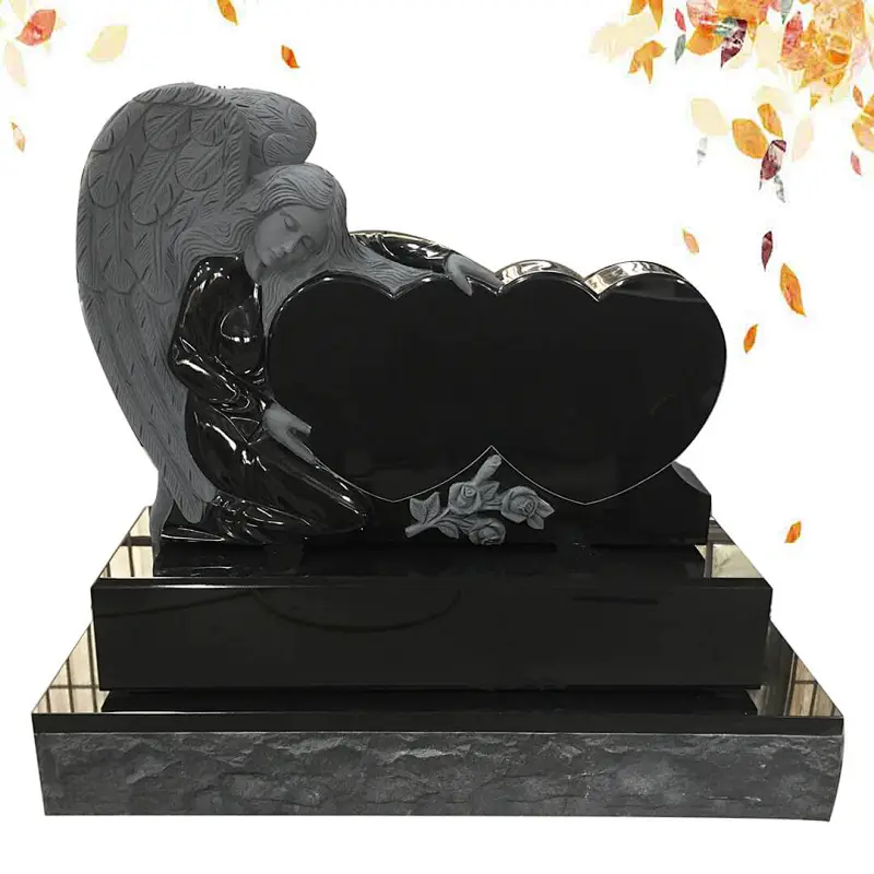 Ange avec fabricant de pierre tombale en granit en forme de double coeur