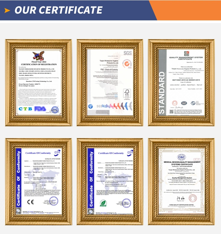 disposable diaper for elderly people certificate picture