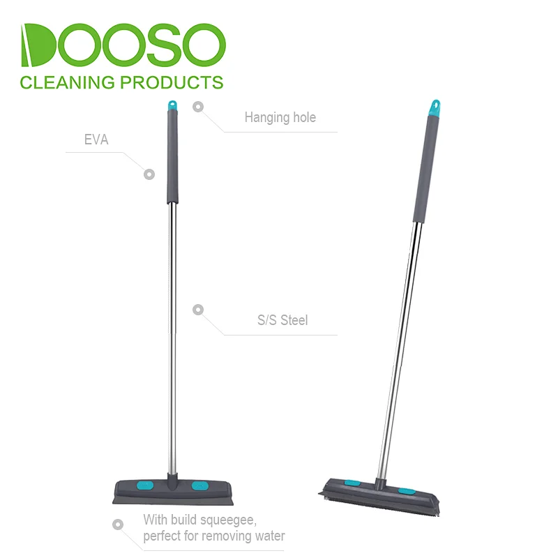 Long Handle Rubber Bristles Sweeper Broom for Pet Hair Carpet Cleaning