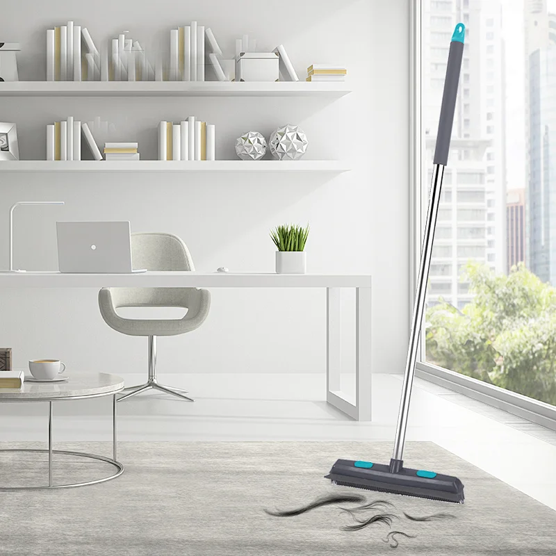 Rubber/TPR broom pet hair shredded paper floor cleaning tool with scraper for squeegee
