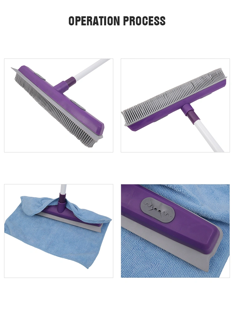 Multi-use pet carpet hair remover Soft Rubber Broom and Squeegee with Telescopic Handle
