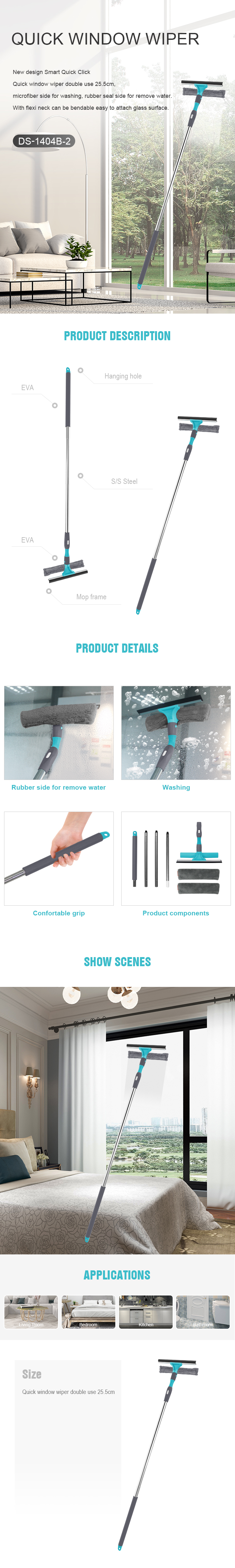 2 in 1 Window Cleaning Tool Squeegee Window Cleaner with Bendable Head for Indoor Outdoor High Windows Cleaning