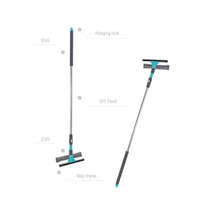 2 in 1 Window Cleaning Tool Squeegee Window Cleaner with Bendable Head for Indoor Outdoor High Windows Cleaning