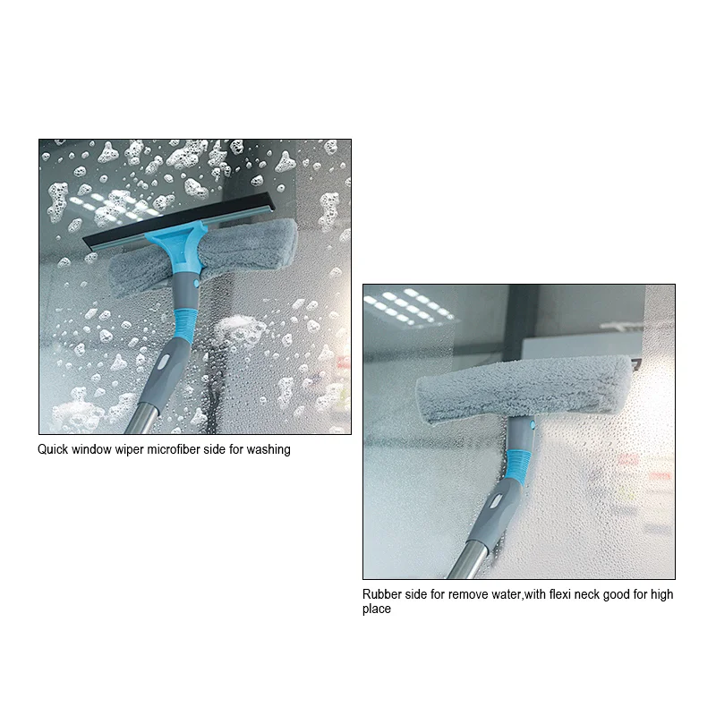 2 in 1 Window Cleaning Tool Squeegee Window cleaner  with bendable Head for Indoor Outdoor High Windows cleaning